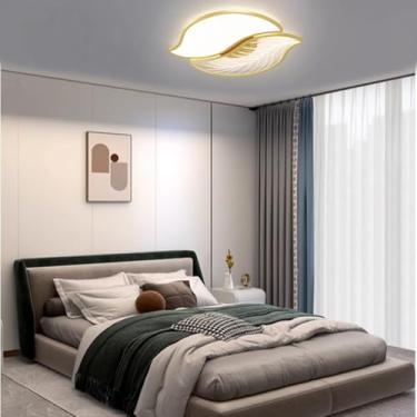 Imagem de Luminária de teto LED com dimerização infinita de 2800k a 6000k, em acrílico com formato de folha e controle remoto, ideal para sala de estar, sala de jantar, quarto e cozinha (branca, 45cm