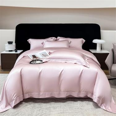 Imagem de Conjunto de cama de fibra vegetal natural, macio, sedoso e com toque fresco, em cor sólida. Inclui capa de edredom e lençol de baixo com elástico de 1,5 m de largura.