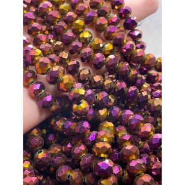 Imagem de Kit 10 Fios de Cristal 6mm Flat Facetado Vidro – 85 a 90 Contas por Fio 64 Cores para Bijuterias e Artesanato (Multicor Vinho/Dourado | 64)