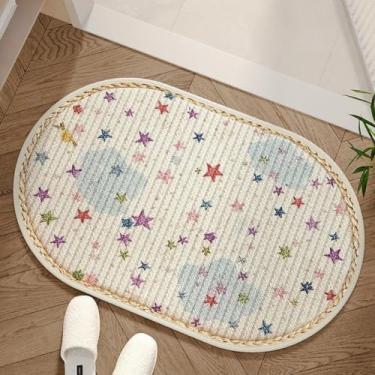 Imagem de CDHZYQ Tapetes de banheiro rosa floral imitação de linho tapete de banho tapetes ovais coloridos para banheiro tapete de chuveiro (estrelas coloridas, 40 x 61 cm)