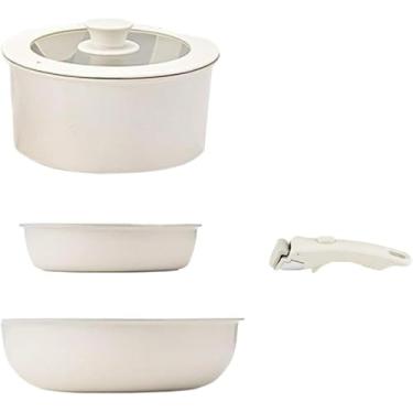 Imagem de Conjunto de panelas e frigideiras, conjunto de panelas antiaderentes com alça destacável, economia de espaço e design portátil para cozinha interna e externa (C, 1 conjunto)