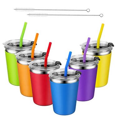 Imagem de Vermida Copos infantis com canudos e tampas à prova de vazamento, pacote com 6 copos infantis de 340 g para crianças de 1 a 3 anos, sem derramamento, à prova de derramamento, copos infantis de aço