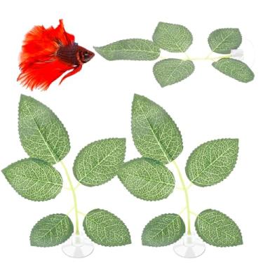 Imagem de Yuanan Pacote com 3 acessórios para tanque de peixes, almofada de folha de peixe Betta, decoração de aquário simulando o habitat natural para Betta, acessórios para tanque Bettas, rede Bettas