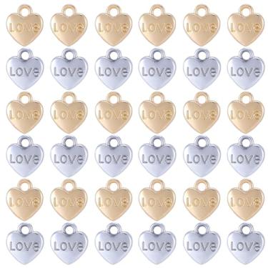 Imagem de SUNNYCLUE 1 caixa, 60 peças, pingentes de coração para o dia dos namorados, ouro, prata, gravação, amor, palavra, confissão, 3D, pingentes pendentes para artesanato faça você mesmo, colar, pulseira