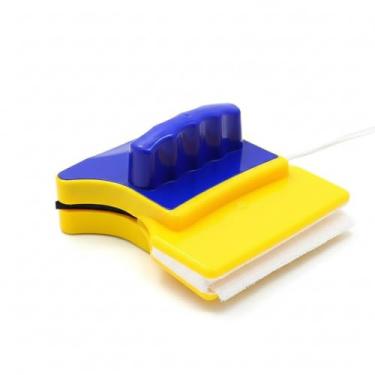 Imagem de Rodo Limpa Vidros Magnético Dupla Face, Amarelo e Azul, Fibra Sintética, 11x11x5cm, com Corda 160cm