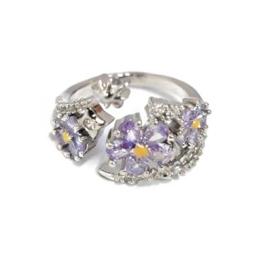 Imagem de OIDIMS Anel de flor elegante para mulheres, imitação cintilante, zircônia cúbica, floral, delicada, estrela, anéis ajustáveis, declaração de casamento, aliança aberta, noivado, aniversário, joia