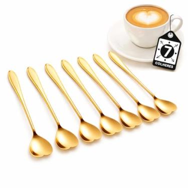Imagem de Kit 7 Colheres Coração Douradas em Aço Inoxidável, Design Fofo para Café, Chá e Sobremesa, Ideal para Cozinha e Mesa Posta – Qualidade Premium LNSTORE