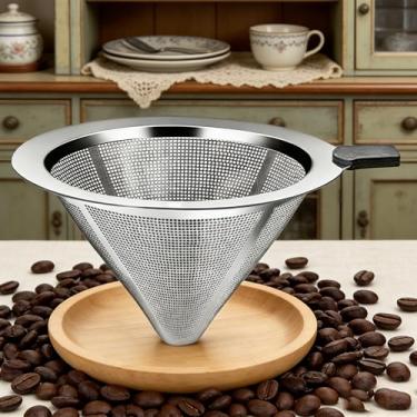 Imagem de Coador de café com filtro de aço inoxidável reutilizável – portátil, 1-4 xícaras, ideal para casa, escritório, acampamento