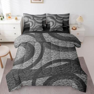 Imagem de Erosebridal Conjunto de cama com 7 peças, preto, cinza, camuflado, geométrico, abstrato, geométrico, com lençóis, tamanho king, moderno, listrado, em uma bolsa, minimalista, estética, para homens