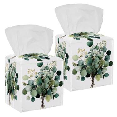 Imagem de Capa de caixa de lenços de papel quadrado de buquê de eucalipto verde sálvia organizador de papel facial decorativo para mesas noturnas mesa banheiro cozinha carro escritório decoração de casa