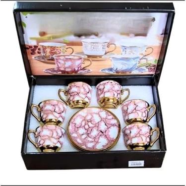 Imagem de Kit Xícaras e Pires Café Porcelana Premium - Jogo de Luxo para Presente 6 xicaras + 6 pires(Modelo - 9-rosa (85mL))