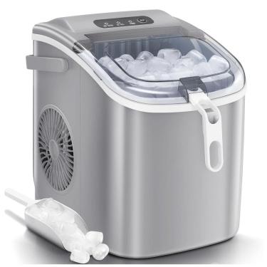 Imagem de Máquina de gelo Antarctic Star countertop inox 1,1L 110V, produz até 11,8kg por dia, automática 2 tamanhos visor LED autolimpeza silenciosa