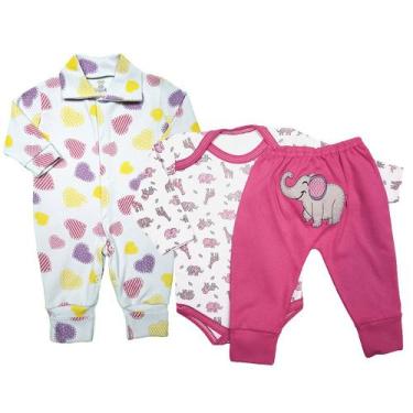 Imagem de Kit Roupa De Bebê 3 Peças Inverno Macacão Body Mijão Bordado - Koala B