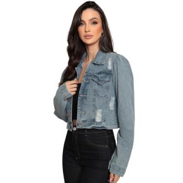 Imagem de Jaqueta Jeans Feminina Lavagem Clara com Puídos - Docce Mulher, Lavage
