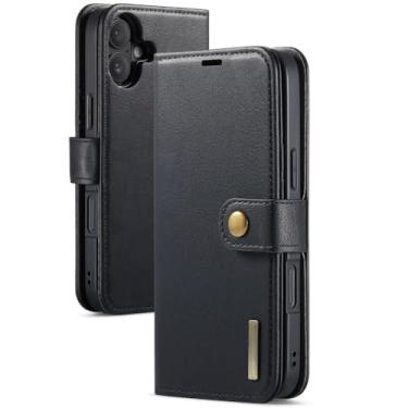 Imagem de Genérico Capa com tampa para iPhone 17/17 Air/17 Pro/17 Pro MAX, capa de couro retro de negócios com ranhuras para cartões, função de suporte, tipo carteira removível magnética (Black, 17)