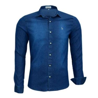 Imagem de Camisa Amil Masculina Jeans Manga Longa Slim Sem Bolso Luxuosa 1877 - 