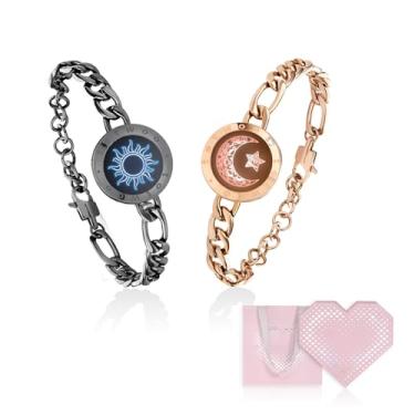Imagem de Pulseiras de toque de longa distância para casais, joias de amor com luz inteligente e vibração, presentes de relacionamento de longa distância para namorada, ela e ele, com caixa de presente rosa
