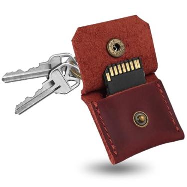 Imagem de Jack&Chris Chaveiro de couro genuíno com suporte para cartão SD, antichoque, antipoeira, acessórios de câmera portátil para cartões SD CF CFexpress Micro SD Nano SIM e Micro SIM, vermelho
