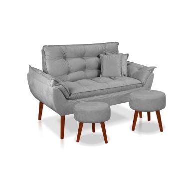 Imagem de Kit 01 Namoradeira Opala 02 Lugares   02 Puff Redondo 02 Almofadas Suede