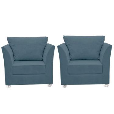 Imagem de Kit 02 Poltronas Decorativa para Sala e Quarto Lisboa Suede  Azul turquesa
