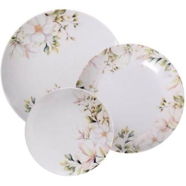 Imagem de Jogo de Pratos 12 Peças Tramontina Magnólia Porcelana Decorada Fundos 