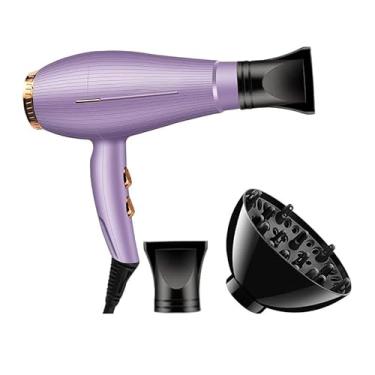 Imagem de Secador de cabelo de 3500 W — Secagem rápida, dupla voltagem, inclui difusor, adequado para cabelos grossos, finos e cacheados, para uso doméstico e profissional. (Roxo,110 Volts)