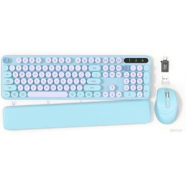 Imagem de Teclado e mouse sem fio – teclado de máquina de escrever com descanso de pulso removível