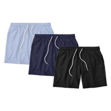 Imagem de Kit 3 Shorts Masculino Liso Básico Bermuda Tactel Água Praia Treino Academia Corrida-Masculino