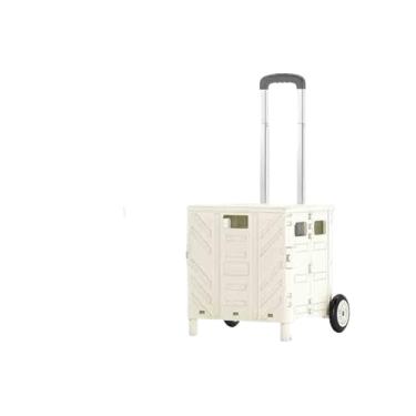 Imagem de Carrinho de compras dobrável, leve, escovado, dobrável, cesta de piquenique ao ar livre, escadas, armazenamento de grande capacidade (branco, 50 L, duas rodas)