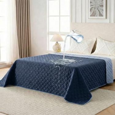 Imagem de FunFurry Cobertor impermeável para cães, lavável, reversível, protetor de móveis para sofá (azul escuro e claro, 203 x 300 cm - 1 pacote)