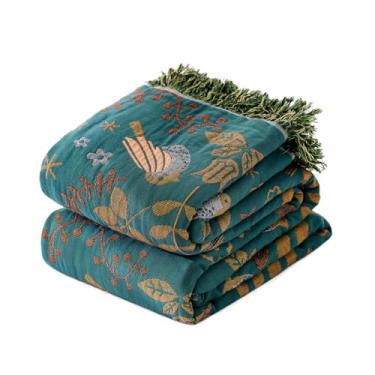 Imagem de Cobertor King para cama 100% algodão boho macio colcha rústica pássaros e floral bordado duplo cobertor de cama respirável, 228 cm × 262 cm, cobertores para todas as estações, para decoração de cama