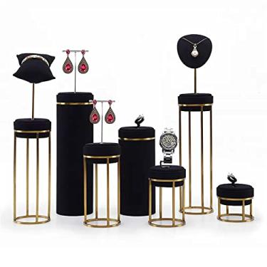 Imagem de KEG801302 Suporte de exibição de joias de 7 peças, conjunto de combinação de veludo preto, colar, pulseira, brincos, pingentes e anel organizador de joias