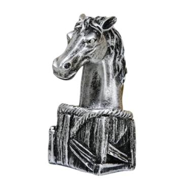 Imagem de Generic Enfeite de mesa com cabeça de cavalo, escultura nórdica de animal, decoração para o Ano Chinês, ideal para quarto, armário ou estante, Preto Prateado