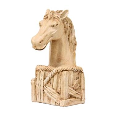 Imagem de MotiveTech Escultura de resina com cabeça de cavalo para decoração de mesa, ideal para o Ano Chinês, perfeita para escritório, prateleira ou sala de estar, Imitação de Madeira