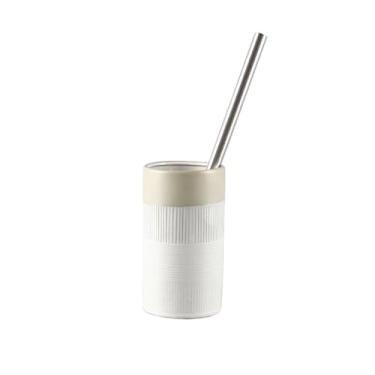 Imagem de Conjunto de escovas de vaso sanitário de cerâmica com padrão de linha compacta, cabeça de escova preta, cabo de escova de aço inoxidável, escova de vaso sanitário, acessórios de banheiro