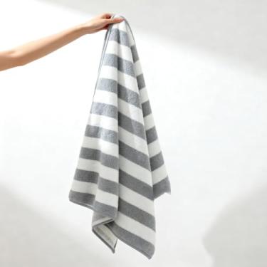 Imagem de Toalha de praia clássica grande - toalha de banho de algodão listrada grande, toalha de piscina de hotel grossa de luxo para adultos, super absorvente de secagem rápida