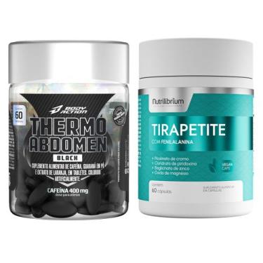 Imagem de Kit Thermo Abdomen Black 400mg Cafeína + Tirapetite Spirulina Cromo Bo