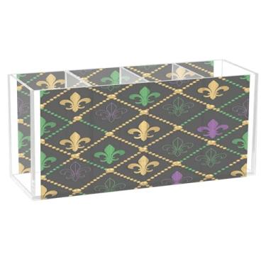 Imagem de CEBUGI Porta-lápis de acrílico transparente com 4 compartimentos, organizador de pincéis de maquiagem com estampa flor-de-lis para armazenamento em mesa de escritório em casa