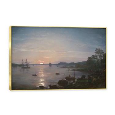 Imagem de NHLDZYH Moldura dourada. Trabalho mestre do romance norueguês, réplica de quadro de J. C. Dahl, paisagem atmosférica, arte de parede com moldura para biblioteca ou sala. (Paisagem 27). 40 x 60 cm.