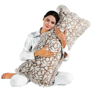 Imagem de Ridhi Capa de almofada floral boho com estampa em bloco, marrom carvalho 91 x 35,5 cm, 1-100% algodão, capa decorativa macia, presente para primavera, Páscoa, dia dos namorados