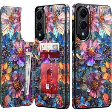 Imagem de Goodon Capa carteira para Samsung Galaxy S25 Edge com suporte para cartão, bloqueio RFID, capa floral vintage estética, capa protetora moderna exclusiva para mulheres e meninas - flores vibrantes