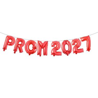 Imagem de Decorações de balões de formatura 2027, balões de 40,6 cm Classe de 2027 Parabéns 2027 para graduação graduação suprimentos de festa de formatura decoração interna ao ar livre (PROM 2027 vermelho)