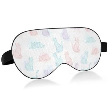 Imagem de Burbuja Máscara de dormir em aquarela para gatos para mulheres e homens, máscara refrescante para os olhos com blackout com alça elástica ajustável para viagens