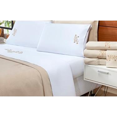 Imagem de Lençol Zion Padrão 4 Peças 200 Fios Branco/Caqui