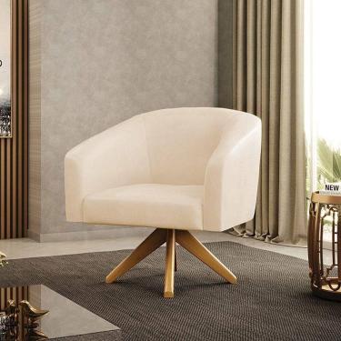 Imagem de Poltrona Sala Decorativa Stella Base De Madeira Giratória Ma30 Sintético Pu Bege D03 - D`rossi