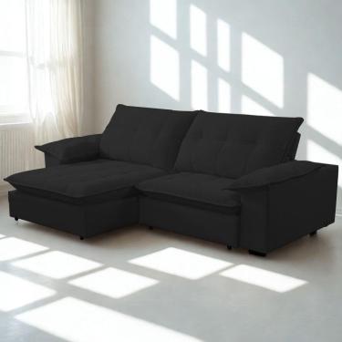 Imagem de Sofá Retrátil E Reclinável Veludo 2,20m Lisboa - Conforto Premium E Design Elegante | Lansof Brasil Cores Preto