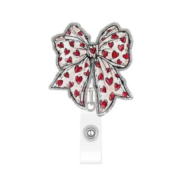 Imagem de Carretel de crachá de laço de dia dos namorados, design de coração vermelho, porta-crachá retrátil, crachá médico para RN CNA LPN MA enfermeira estudante de enfermagem pediátrica obstetra
