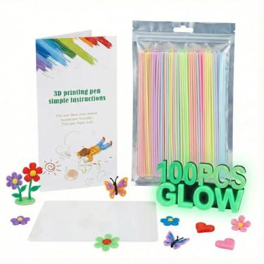 Imagem de JAREES Recargas de filamento de caneta 3D que brilham no escuro compatíveis com 3Doodler Start+, PCL seguro e de baixa temperatura de 2,5 mm, cada cor 10 peças, total de 100 peças para presente
