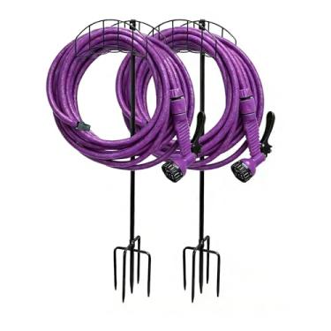 Imagem de Pacote com 2 suportes de mangueira de jardim independentes com base atualizada de 5 garras - Suportes de mangueira de água para mangueira de 30 metros, cabide de armazenamento removível para jardim