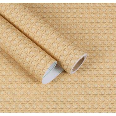 Imagem de EaseStick Papel de parede de vime autoadesivo não texturizado com aparência de vime tawny papel de contato com tecido de vime 39,9 cm x 1,198 cm Papel de parede removível de trama sintética para sala